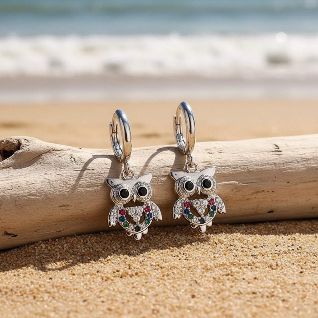2pcs Vintage Bohemian Style Owl Pendant Earrings